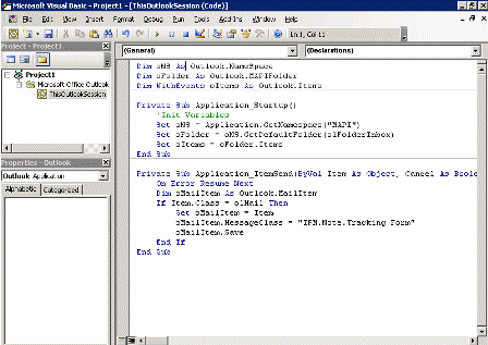 The sample mail conversion code in the Visual Basic Editor (click to see larger image)