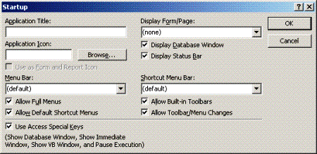 The Startup dialog box (click to see larger image)