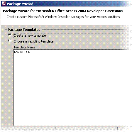 The Package Wizard for the Microsoft Office Access 2003 Developer Extensions page of the Package Wizard