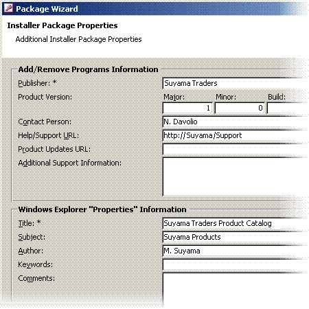 The Installer Package Properties page of the Package Wizard