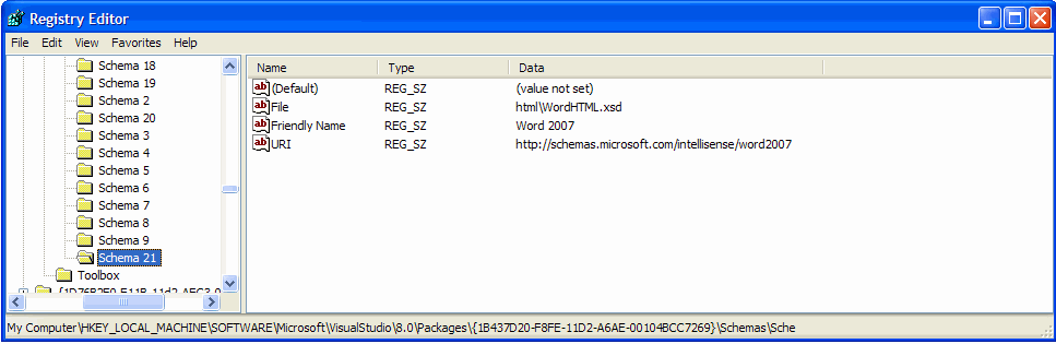 New registry keys for the HTML schema file