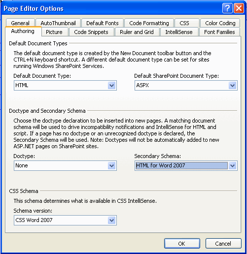 Validation schema in Expression Web Designer 2007