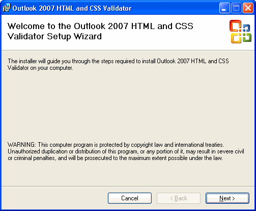 Outlook 2007 HTML and CSS Validator Setup Wizard