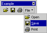 A floating toolbar containing three buttons and a menu with three menu items