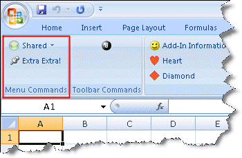 The Menu Commands section of the Ribbon