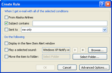 Outlook Create Rule dialog box