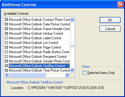 Additional Controls dialog box
