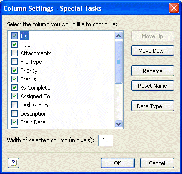 The Column Settings dialog box