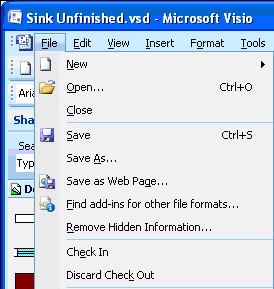 Check In and Discard Check Out commands in Visio