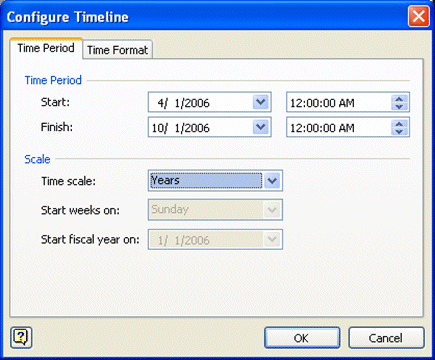 Configure the start and end dates for the timeline