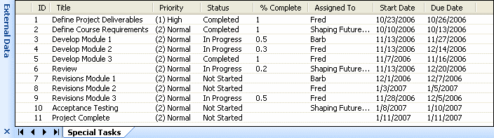 The Visio External Data window