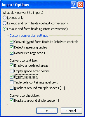 The Import Options dialog box