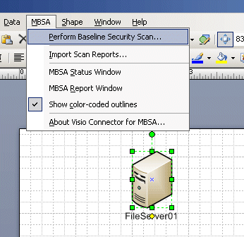 Diagram with the Visio Connector for MBSA enabled