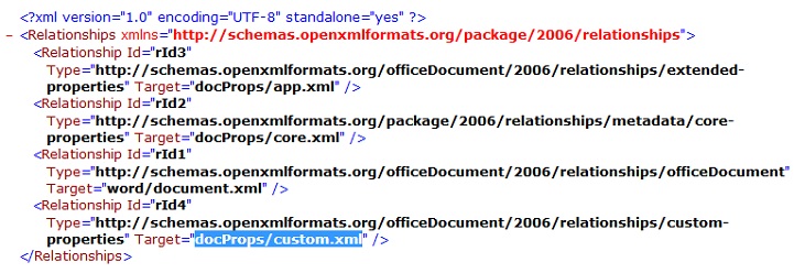 XML code snippet doc props