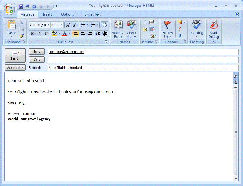 Customized customer e-mail