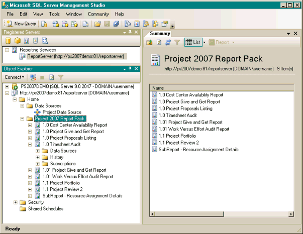 Project 2007 Report Pack deployed to SSRS