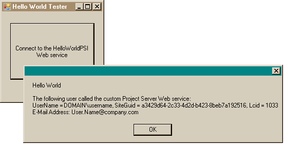 Using the updated HelloWorldPSI Web service