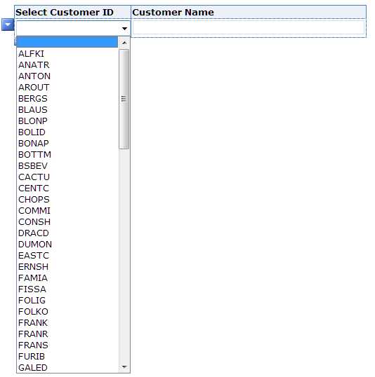 Drop-Down List Box control bound to SelectCustomer
