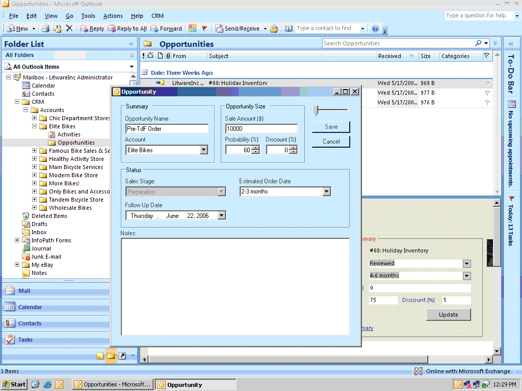 An example of an Outlook 2007 form