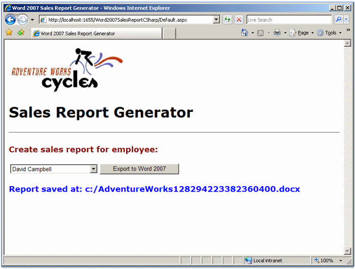 Adventure Works Cycles management ASP.NET 2.0 Web