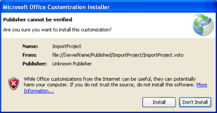 ClickOnce installation with an unknown publisher