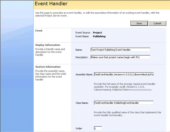 Event Handler page