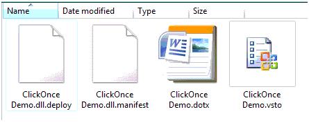 Files in ClickOnce Demo_1_0_0_0 folder