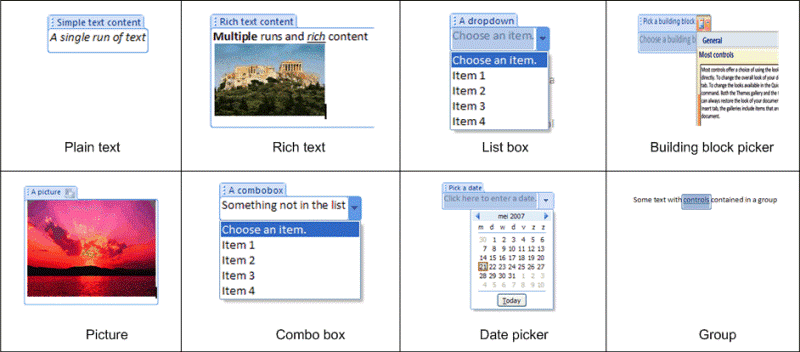 Document tags available in WordprocessingML