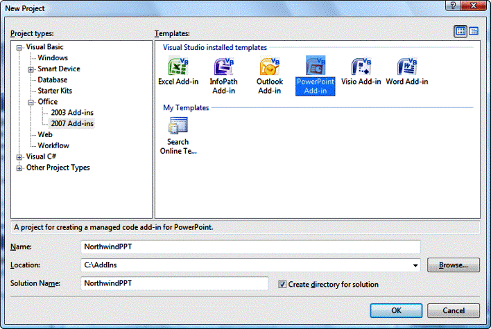 Creating a new 2007 Office system add-in
