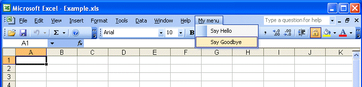 Custom menu in Excel 2003