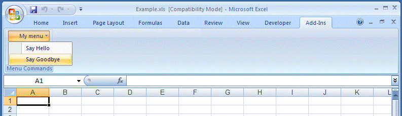 Custom memu in Excel 2007