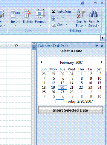 Your custom task pane inserts a date