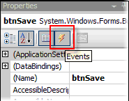 Events icon in the Properties pane