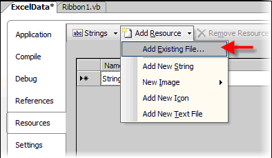 Adding a resource file to the project