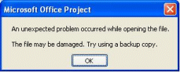 MIcrosoft Office Project Error Message
