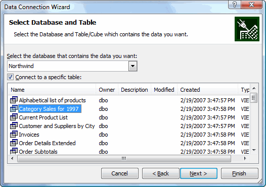 Selecting a database and a table
