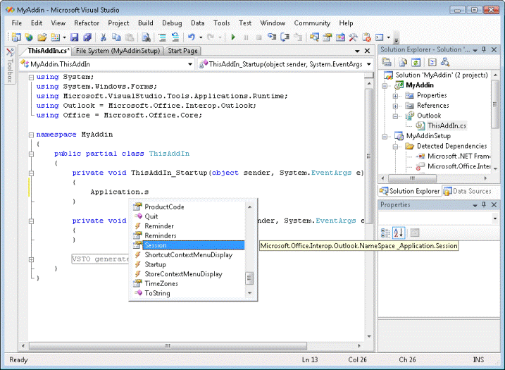 Using VSTO to develop an add-in for Outlook 2007