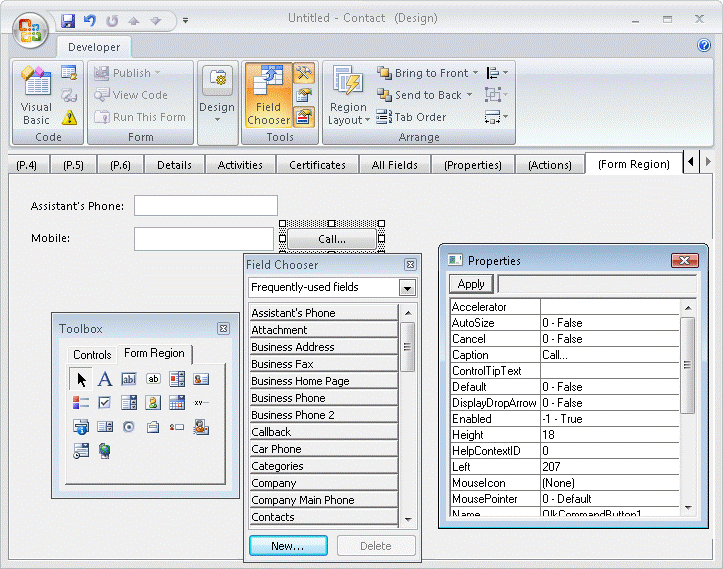 Designing form regions in Outlook Forms Designer