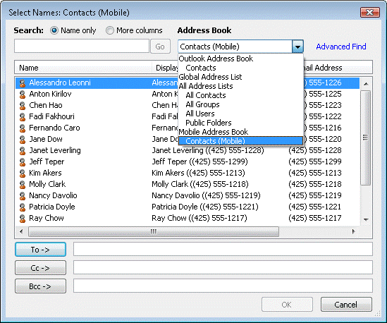 Outlook Mobile Service Address Book provider