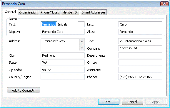 AddressEntry object that represents Exchange user