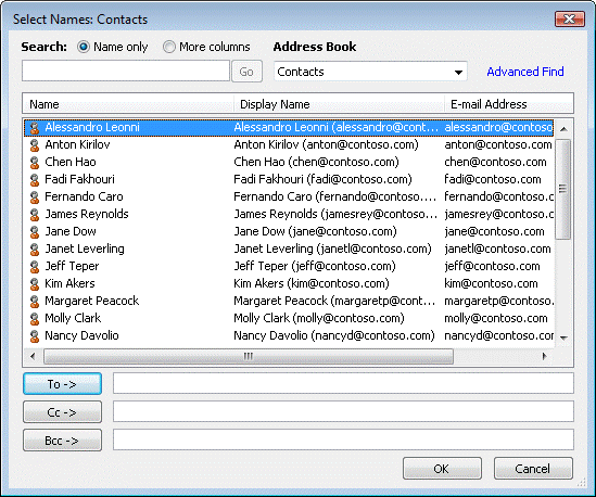 GetContactsFolder method displays Contacts