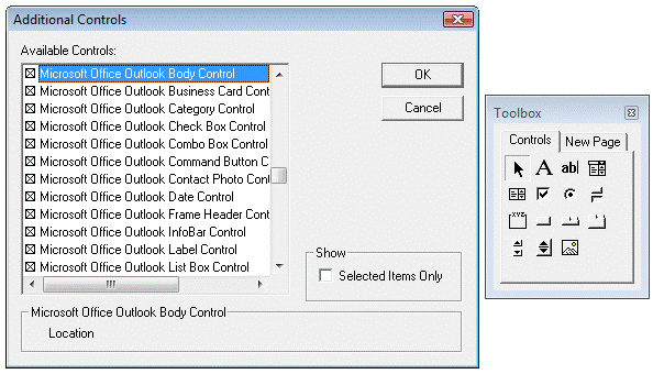 Control Toolbox and Additional Controls dialog box