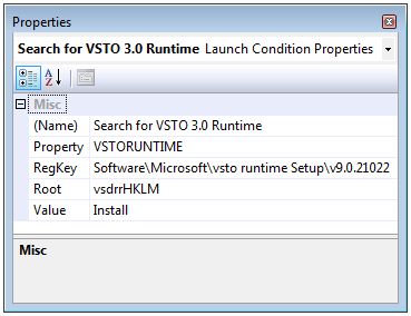 Launch Conditions Properties Window