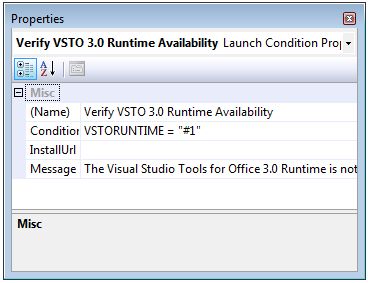 Launch Conditions Property Window