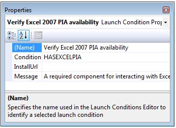 Launch Conditions Properties Window