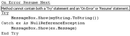 Error using Try statement with On Error statement