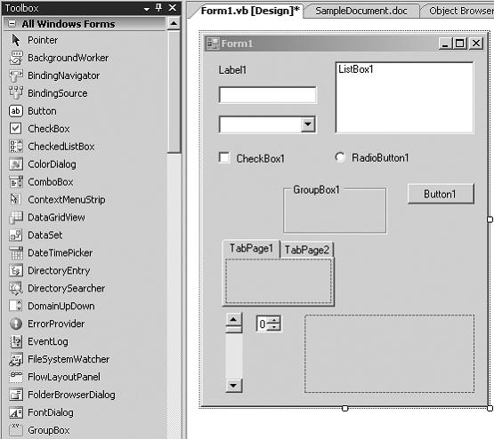 Windows Form in VSTO along with Toolbox list