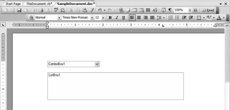 Document with combo box and list box controls