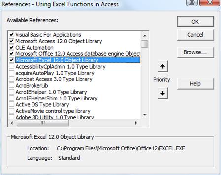 References dialog box