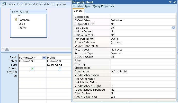 Querying the top values